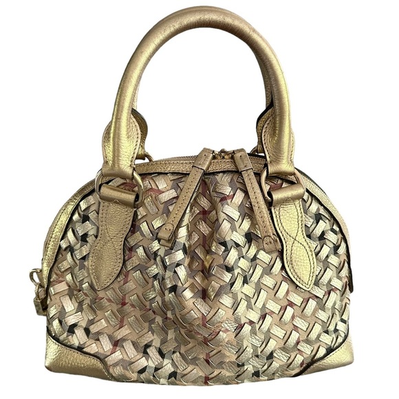 Burberry Woven Haymarket Check Thornley Bag Gold - Picture 1 of 16